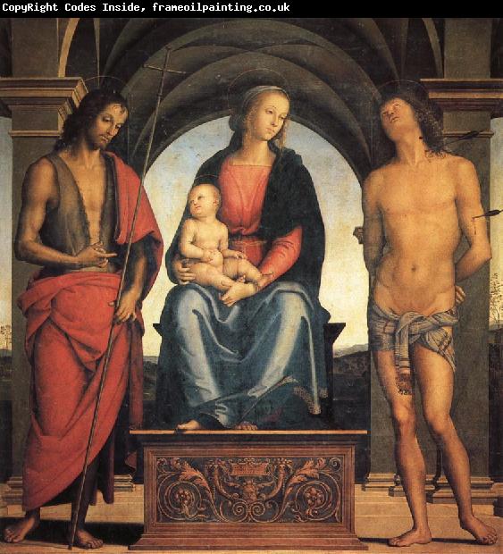 PERUGINO, Pietro Madonna and Child Enthroned with SS.John the Baptist and Sebastian